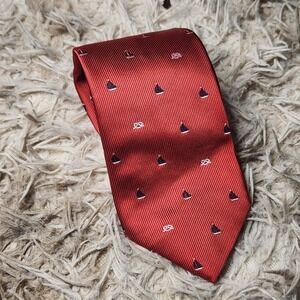 Brooks Brothers Red Tie With Blue Sail Boats 100% Silk Men's Necktie 57"